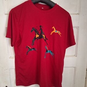 Red T-Shirt with Horse Graphics